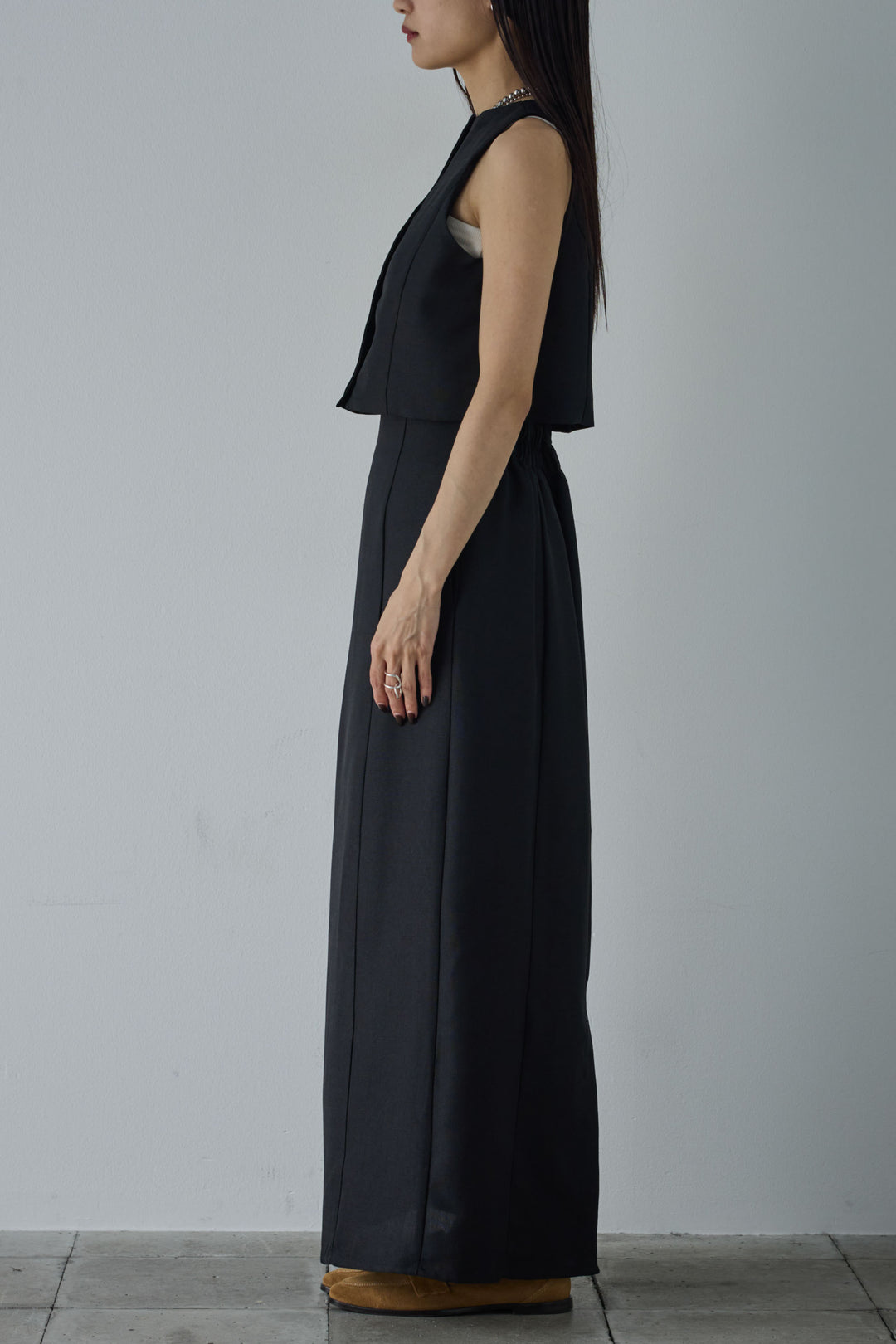 [予約/SET]リネンタッチクロップドベスト+リネンタッチハイウエストスカート(2set)