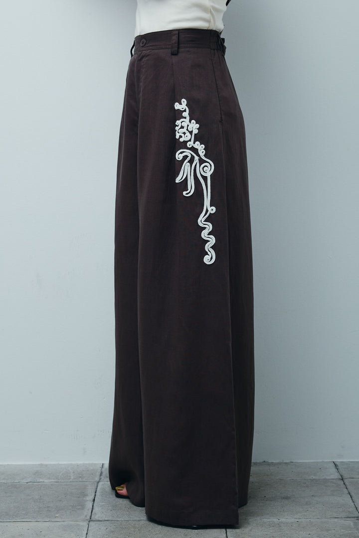 [予約/SET]リネンミックステープ刺繍シャツ+リネンミックステープ刺繍ワイドパンツ(2set)