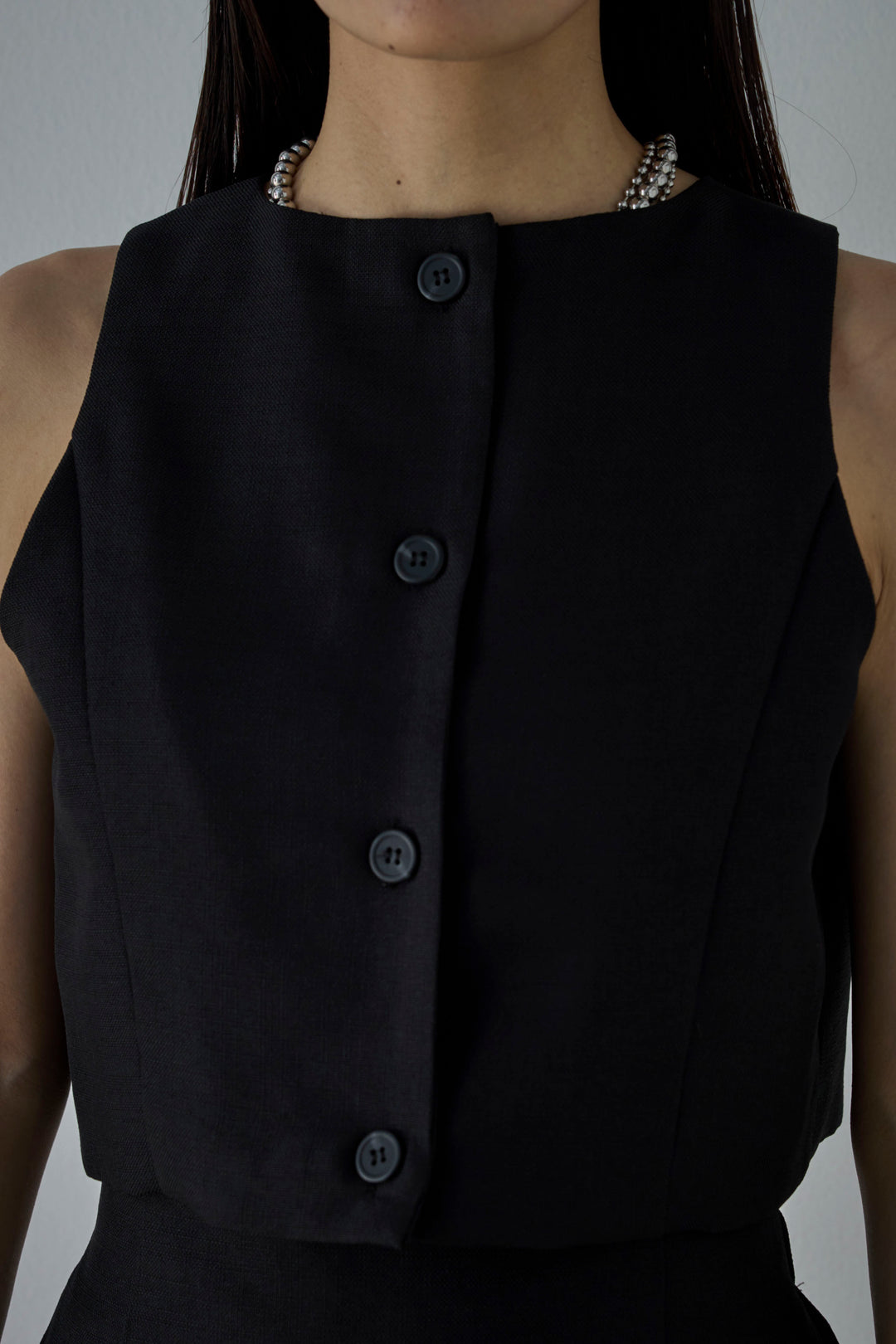 [予約]リネンタッチクロップドベスト