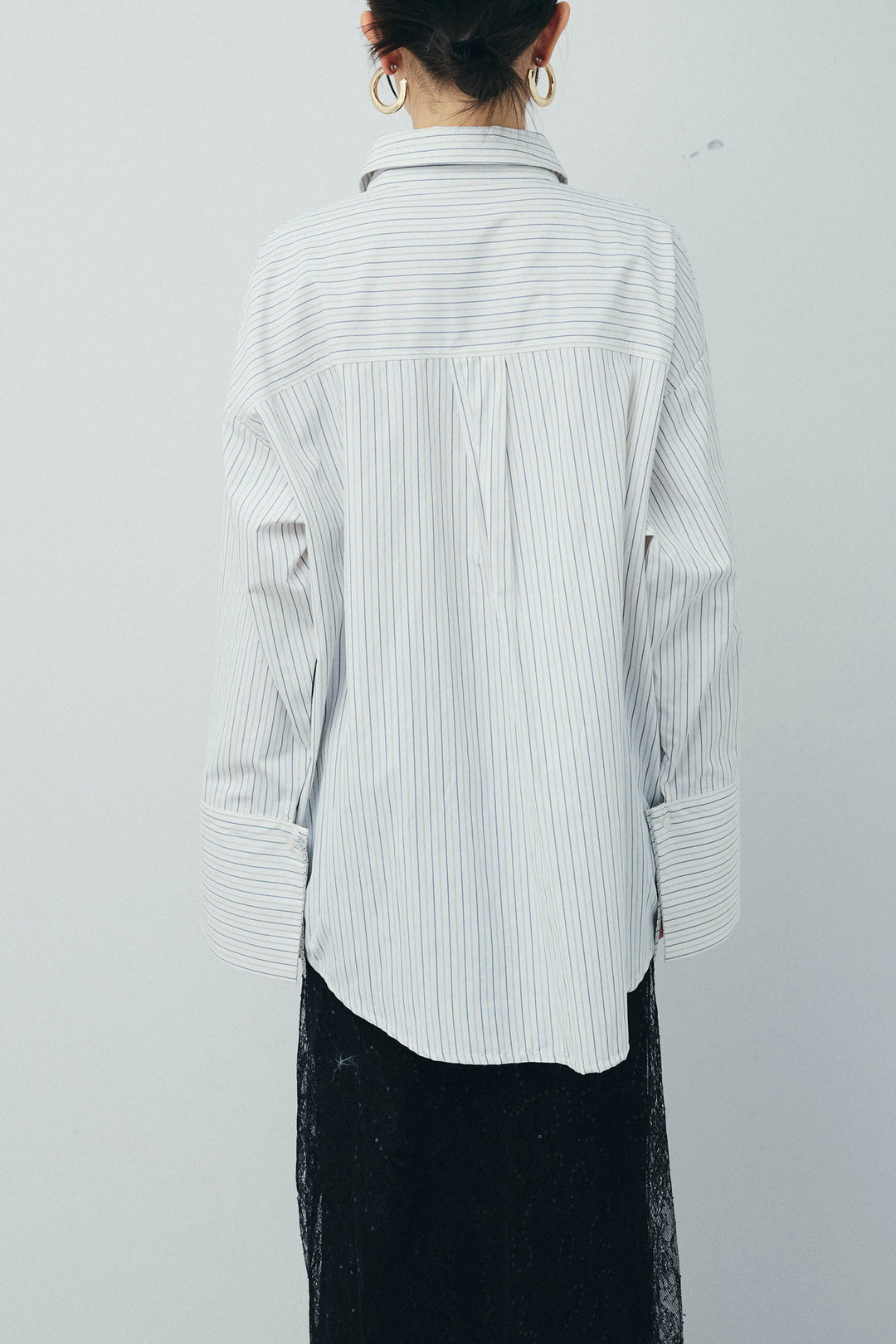 [予約/SET]ビッグカフスオーバーサイズシャツ+ダンボールニットスカート+ラメレースラップスカート+シルクニットタイ(4set)