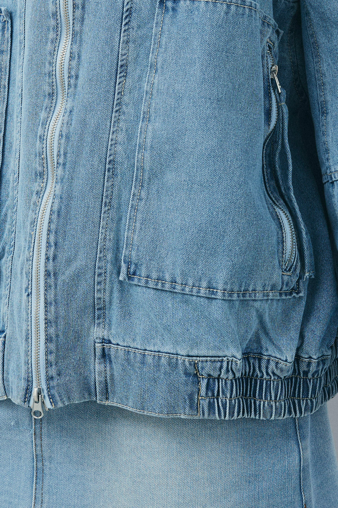 ダブルジップスタンドカラーデニムブルゾン