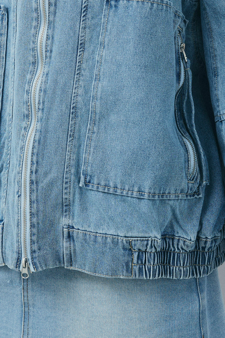 ダブルジップスタンドカラーデニムブルゾン