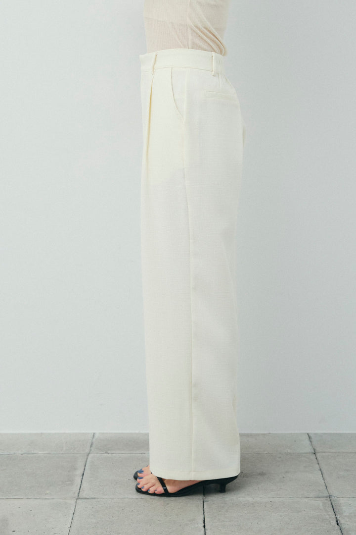 [予約/SET]シェルボタンクルーネックCD+ライトツイードタックワイドパンツ(2set)