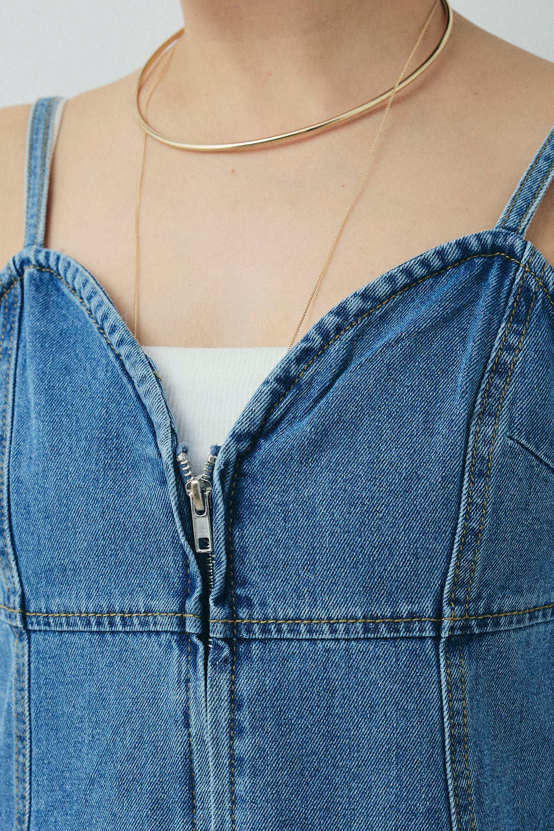 [予約/SET]カットオフショートデニムジャケット+フロントダブルジップデニムビスチェ+デニムミニスカート(3set)