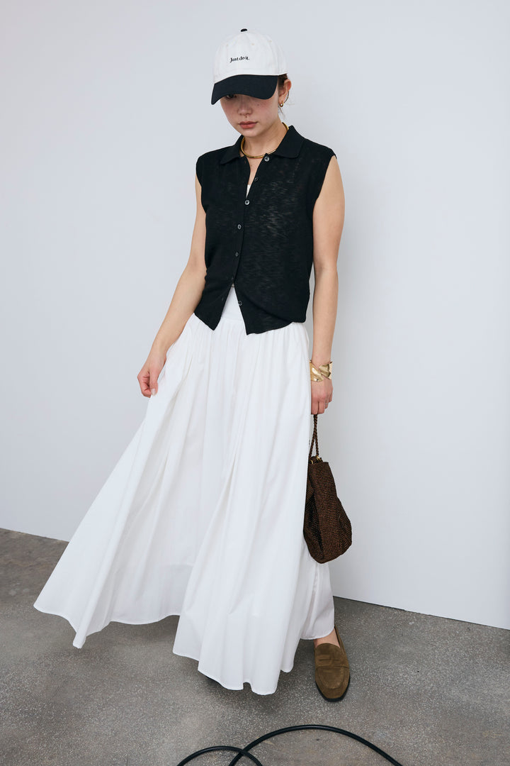 [予約/SET]ノースリーブポロニット+フルギャザーマキシスカート(2set)