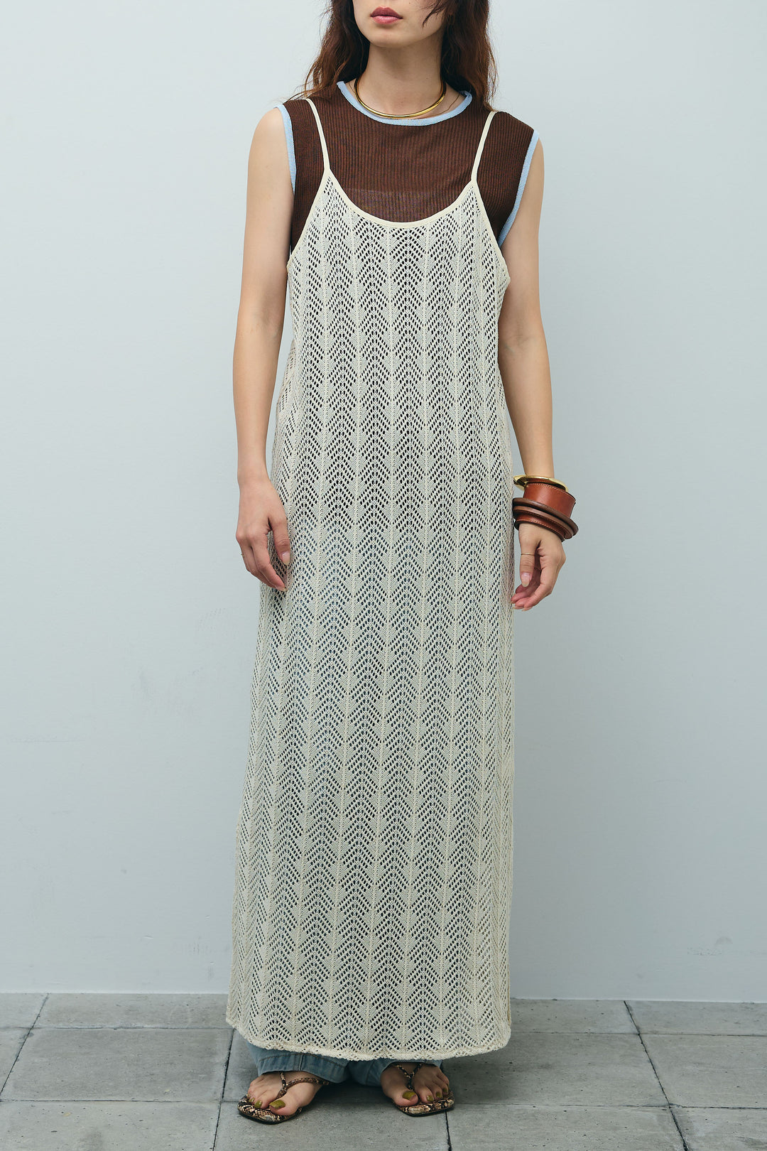 [予約/SET]ニットライクレースキャミOP+ペインターカーブデニムパンツ(2set)