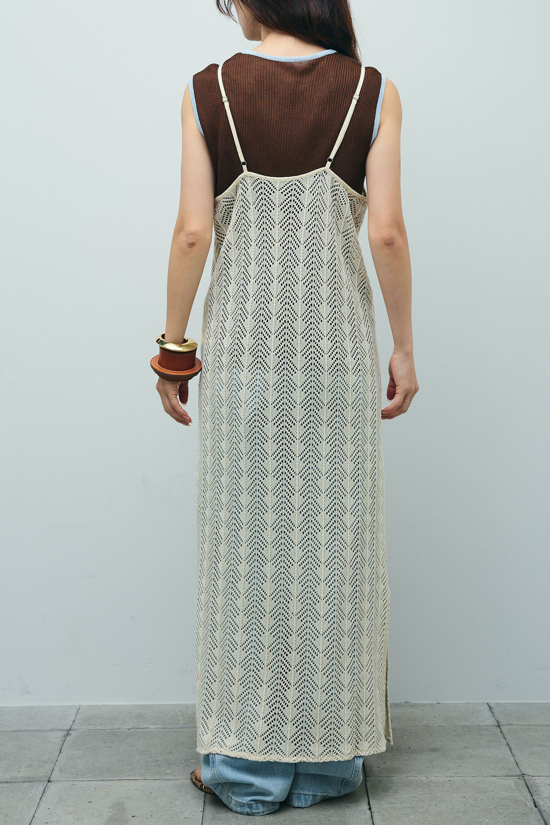 [予約/SET]ニットライクレースキャミOP+ペインターカーブデニムパンツ(2set)