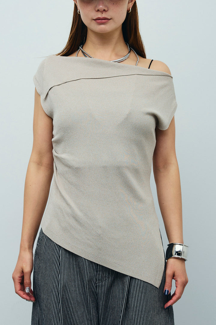 [予約]アシンメトリーオフショルサマーニット