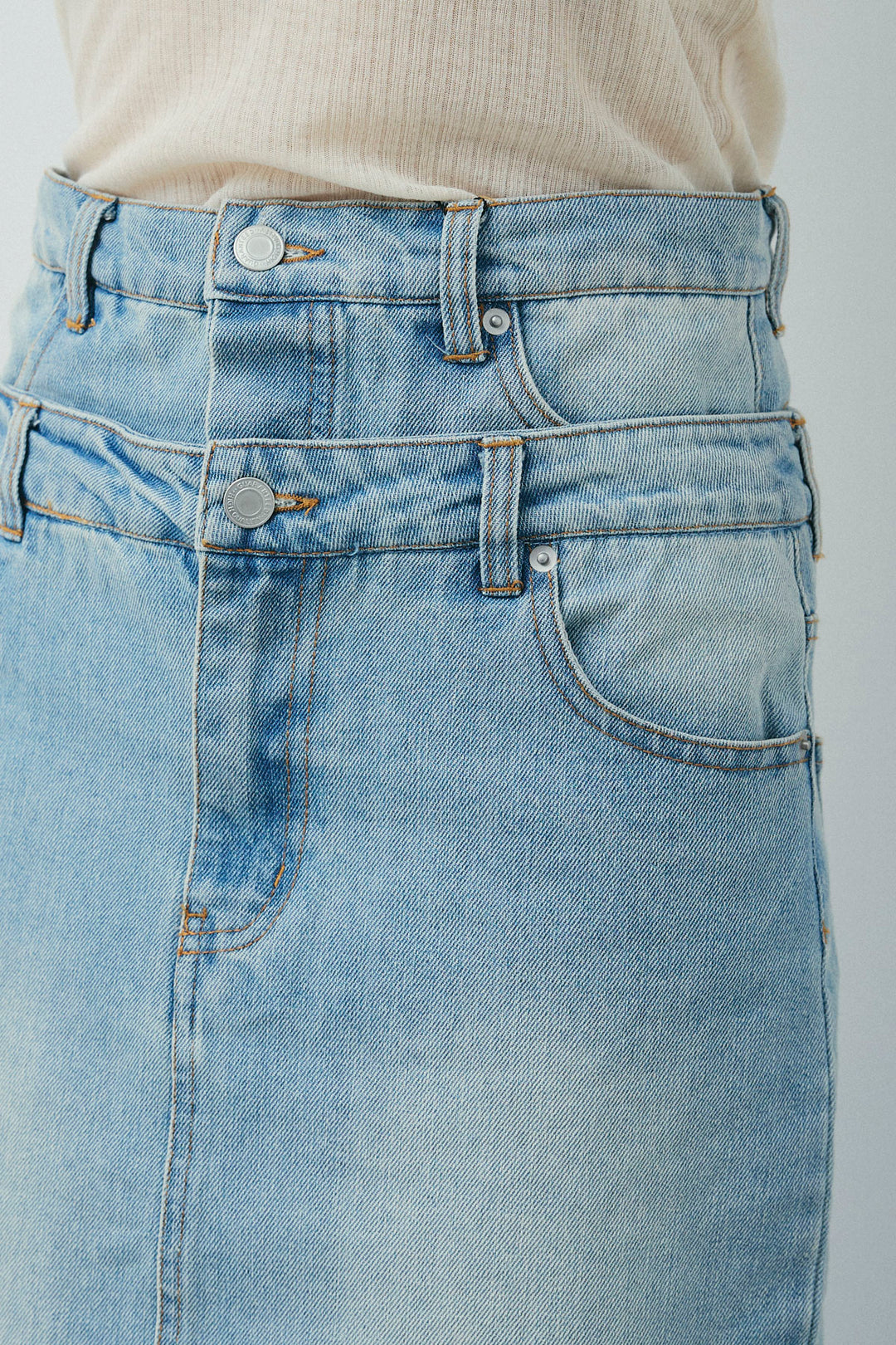 [予約/SET]畦編み金釦ルーズベスト+ダブルウエストデニムスカート(2set)