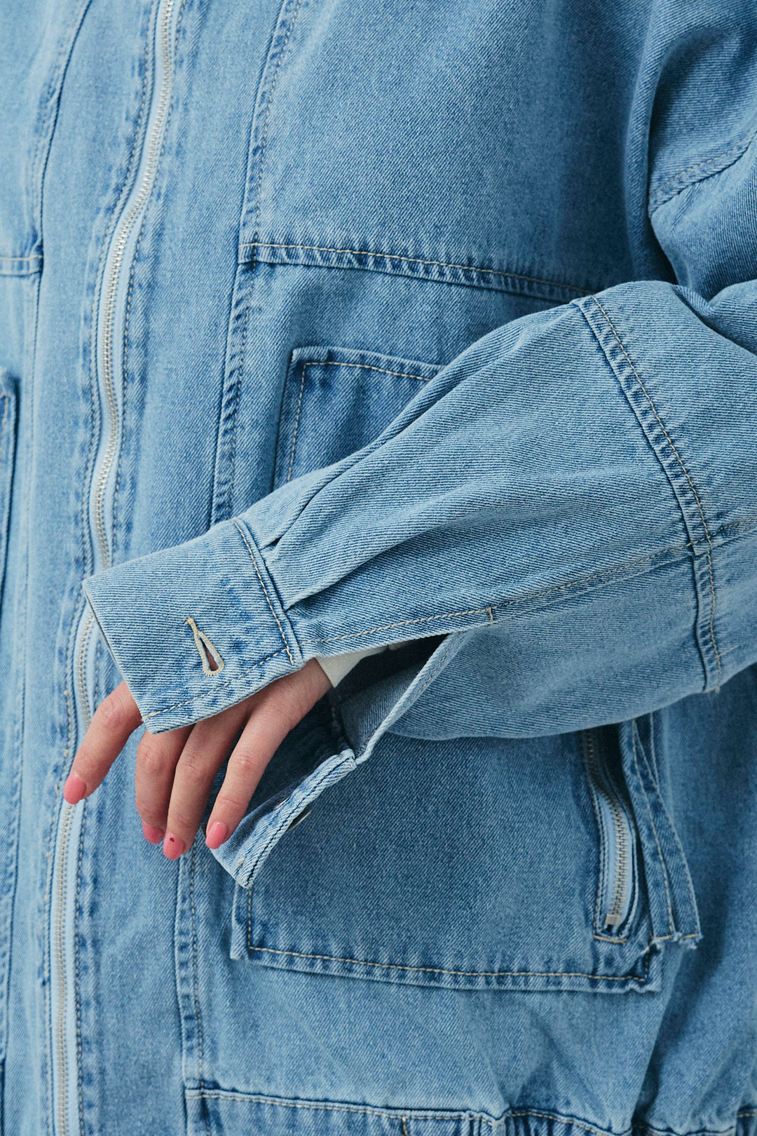 [予約/SET]ダブルジップスタンドカラーデニムブルゾン+デニムミニスカート(2set)