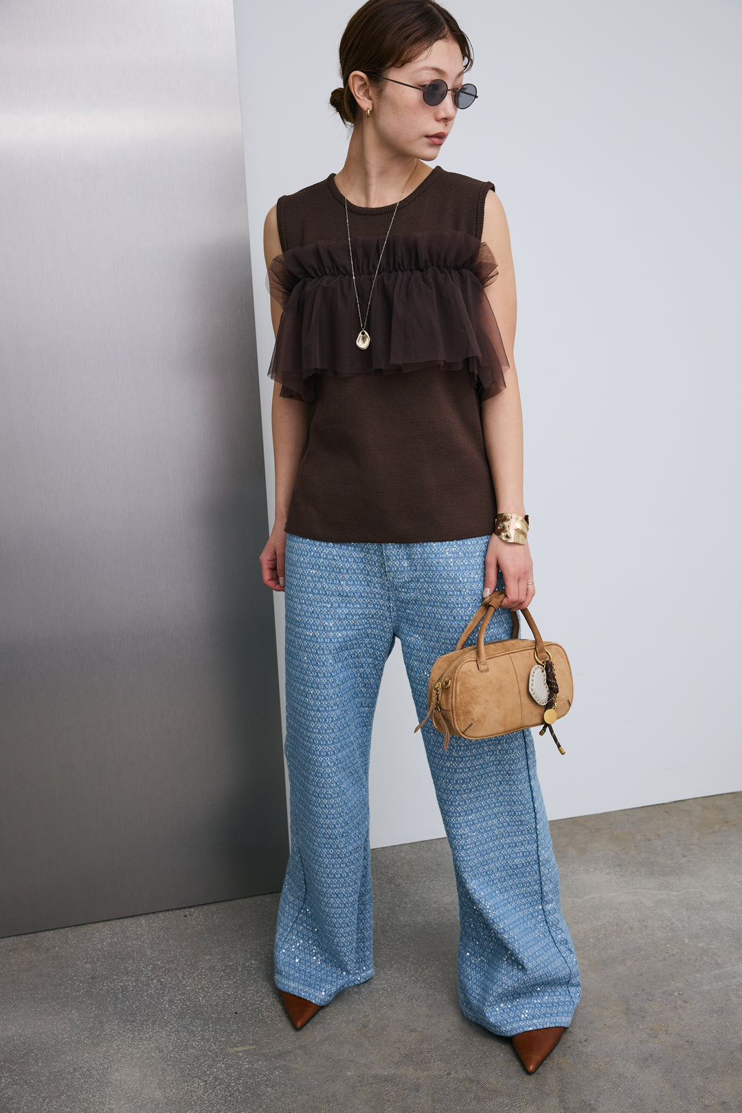 [予約/SET]チュールフリルスポンジニットPO+ニュアンスグリッターデニム(2set)