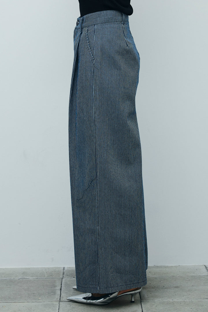 [予約]細ストライプワイドパンツ