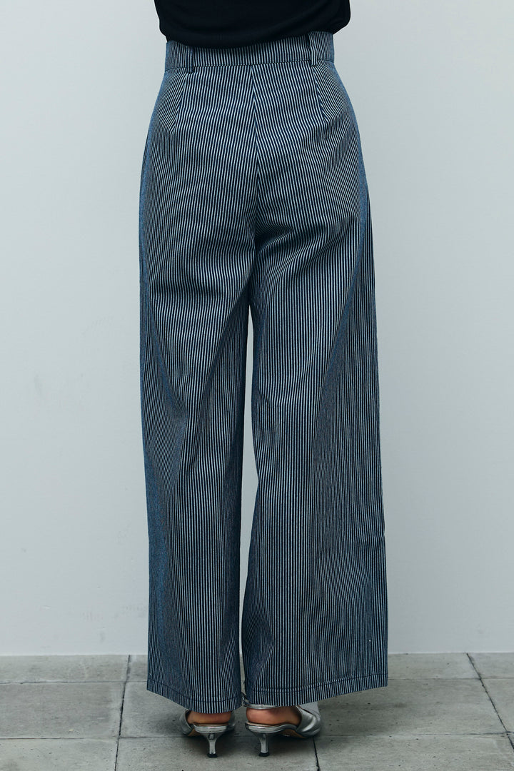 [予約]細ストライプワイドパンツ