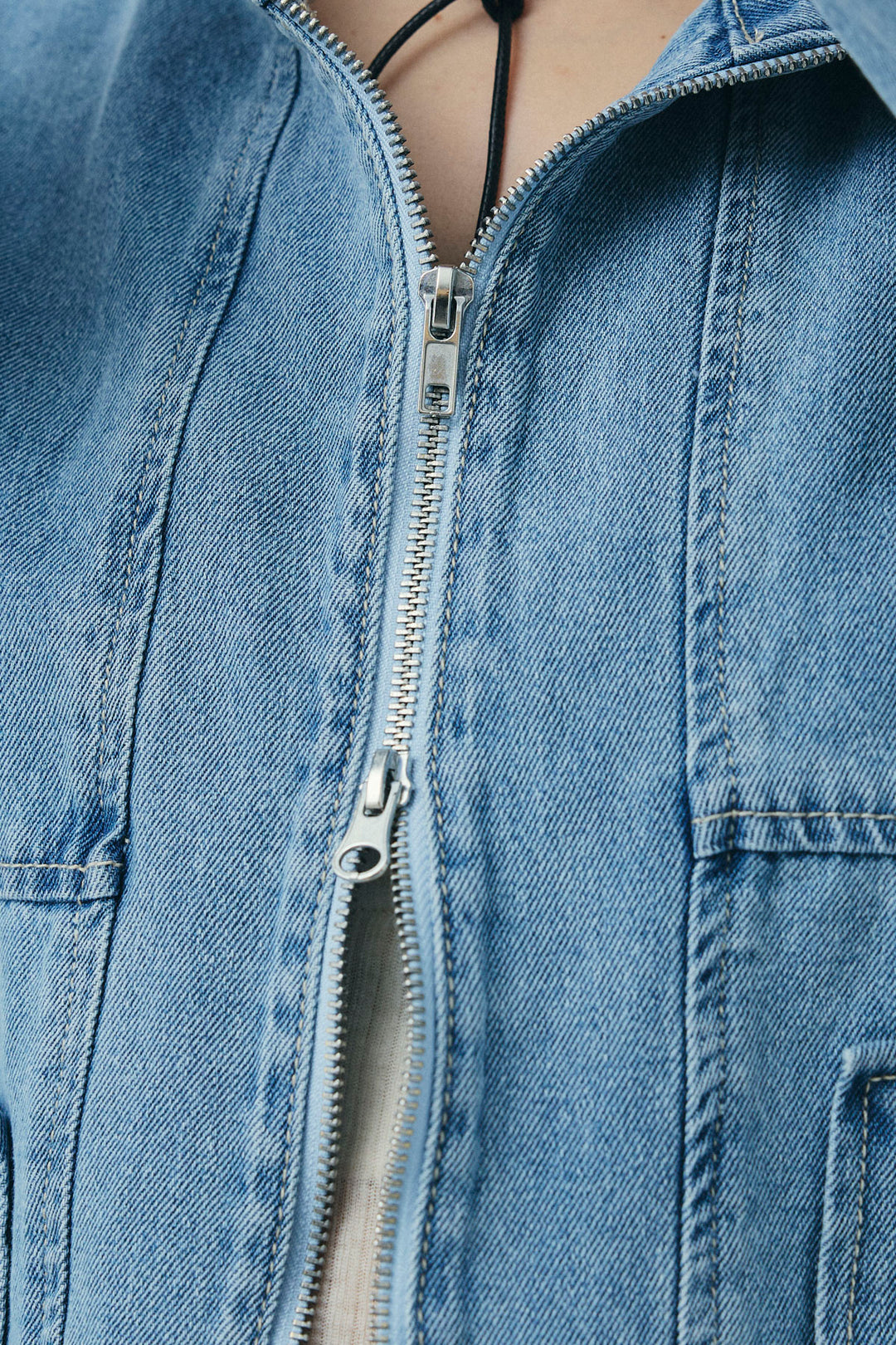 [予約/SET]ダブルジップスタンドカラーデニムブルゾン+デニムミニスカート(2set)