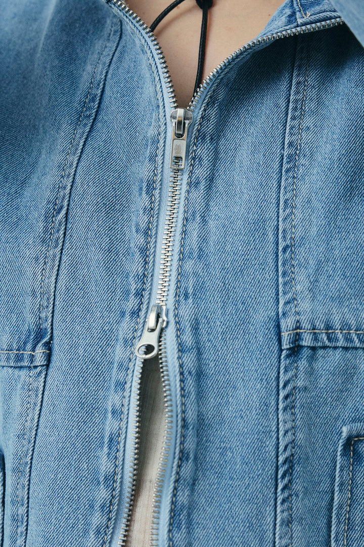 ダブルジップスタンドカラーデニムブルゾン