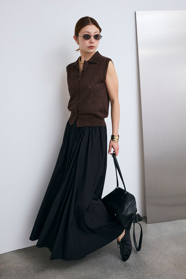 [予約/SET]ノースリーブポロニット+フルギャザーマキシスカート(2set)