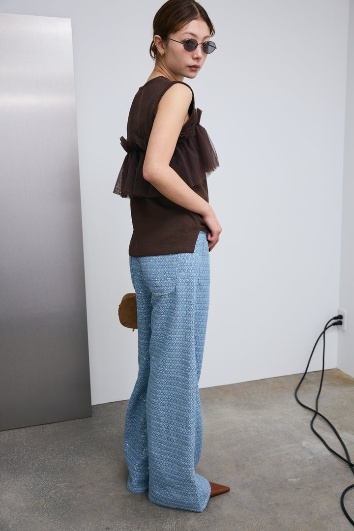 [予約/SET]チュールフリルスポンジニットPO+ニュアンスグリッターデニム(2set)