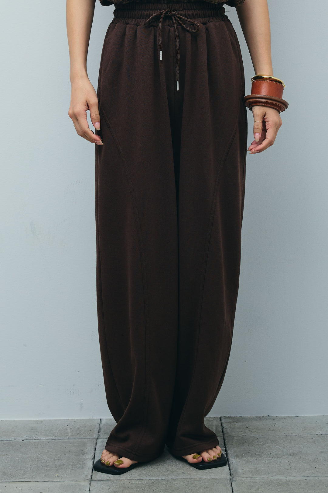 [予約/SET]ビッグカラーチェックブラウス+ミニ裏毛カーブパンツ(2set)