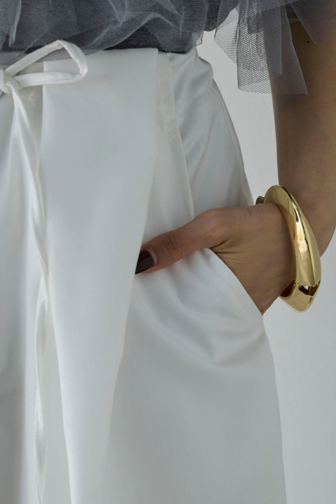 [予約/SET]アシンメトリーフレアーノースリーブブラウス+デザインタックパンツ(2set)