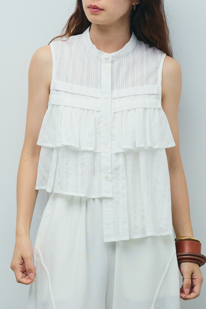 [予約/SET]アシメフリルノースリブラウス+ミニ裏毛カーブパンツ(2set)