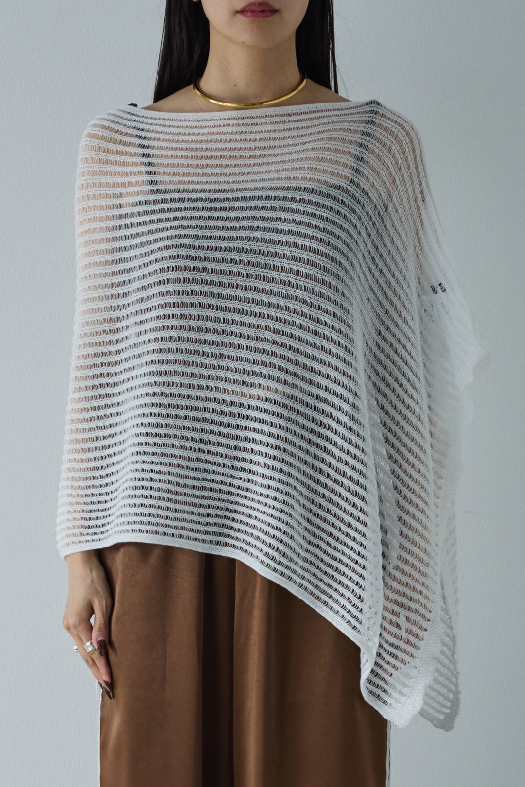 [予約/SET]サマーニットアシンメトリーポンチョ+ウェーブパイピングショートキャミ+サテンレースラインパンツ(3set)