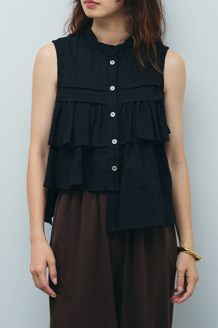 [予約]アシメフリルノースリブラウス