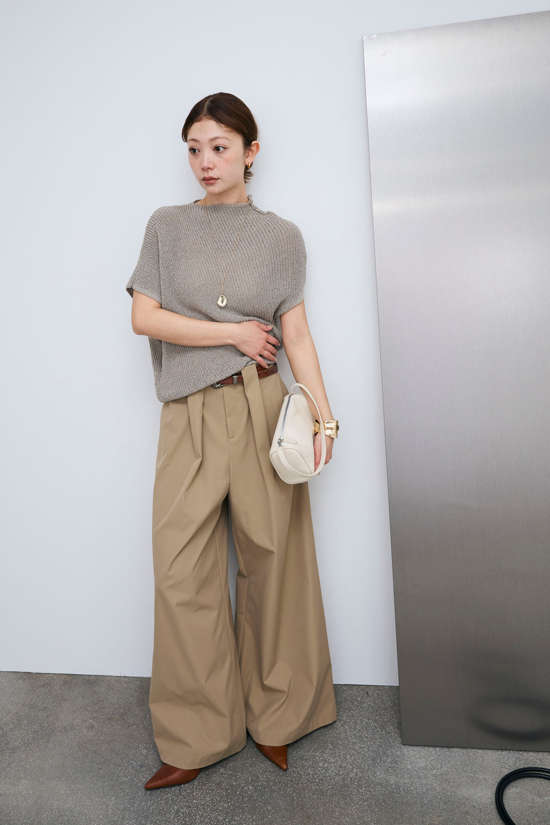 [予約/SET]アシメニットPO+ハイウエストタックワイドパンツ(2set)