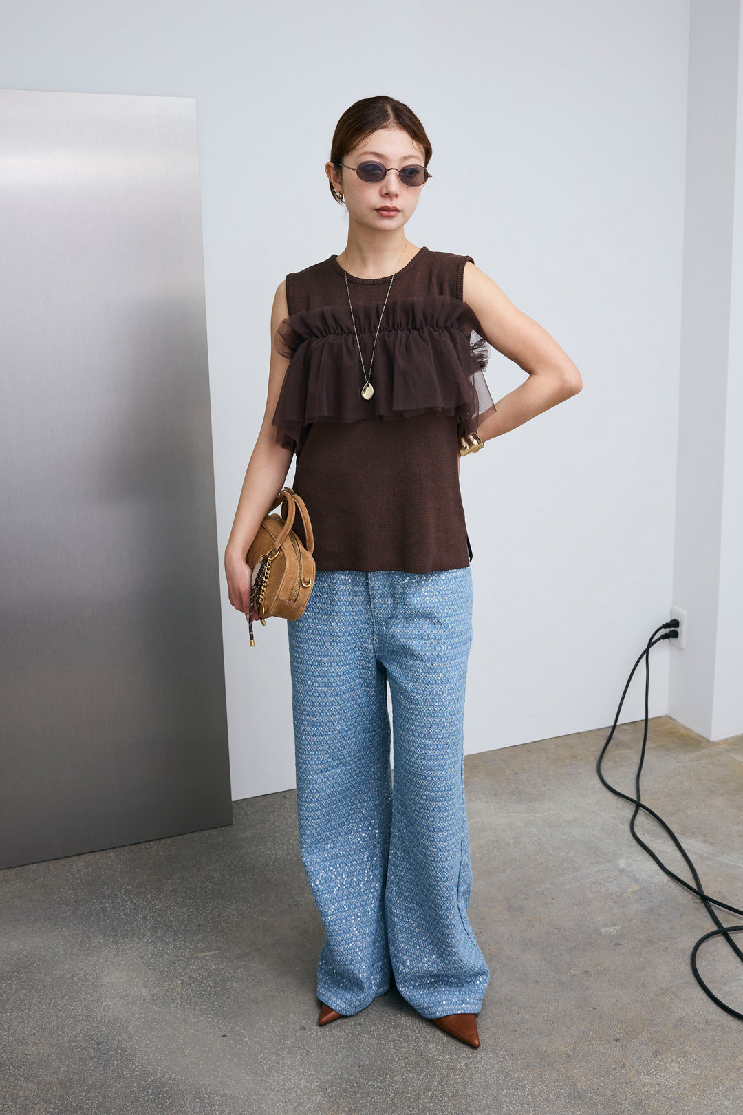 [予約/SET]チュールフリルスポンジニットPO+ニュアンスグリッターデニム(2set)