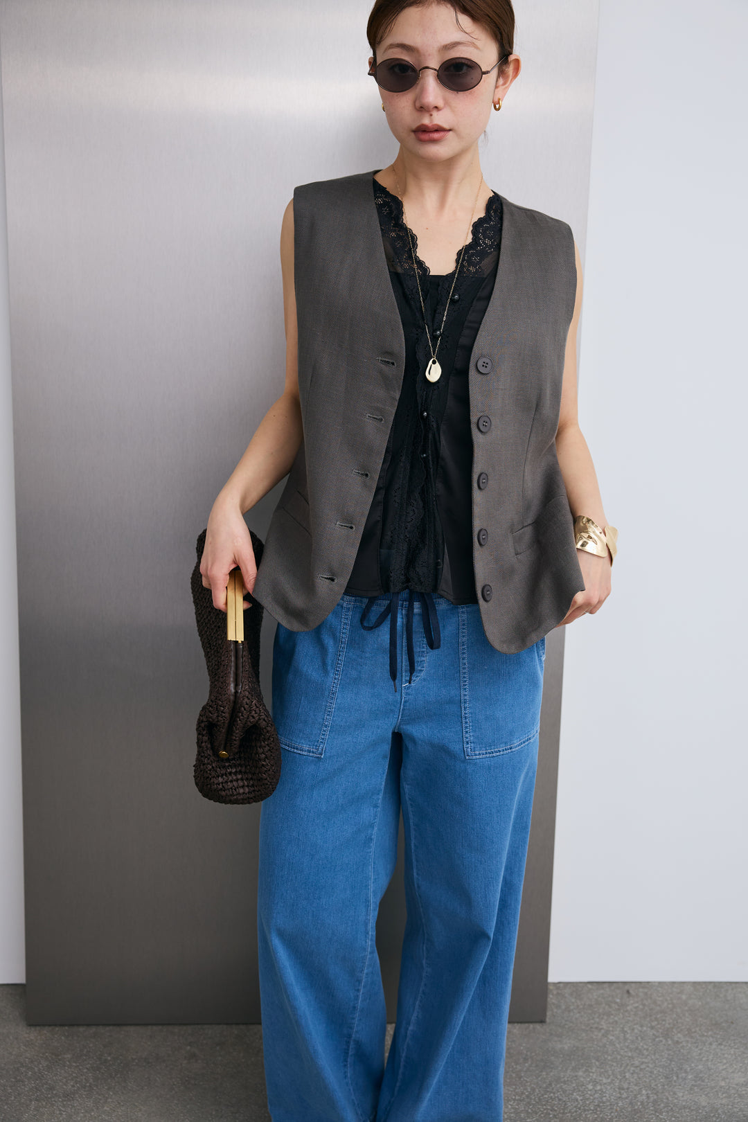 [予約]リネンタッチVネックジレ