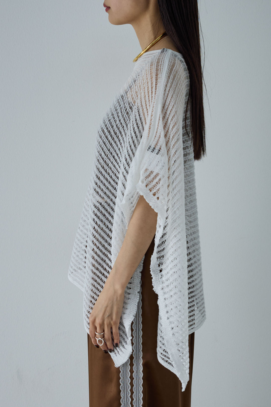 [予約/SET]サマーニットアシンメトリーポンチョ+ウェーブパイピングショートキャミ+サテンレースラインパンツ(3set)