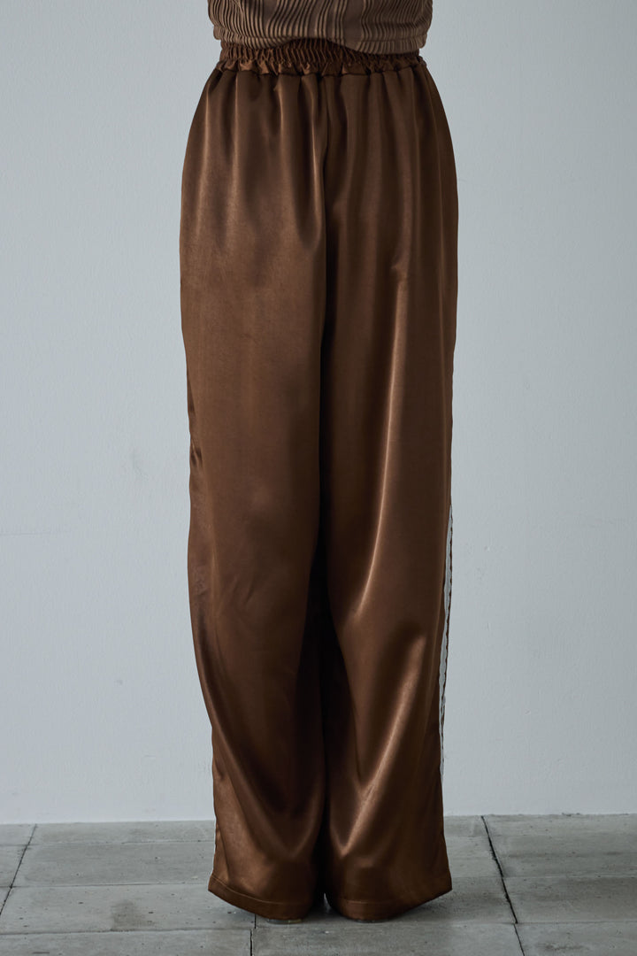 [予約/SET]サマーニットアシンメトリーポンチョ+ウェーブパイピングショートキャミ+サテンレースラインパンツ(3set)