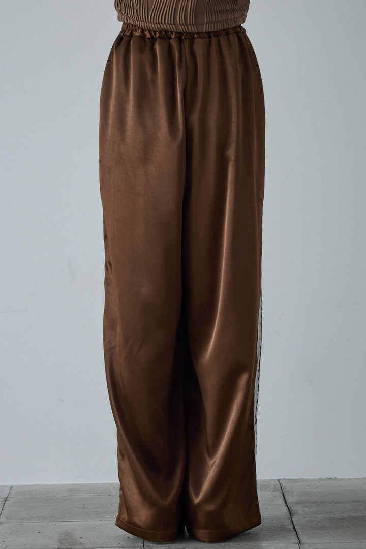 [予約/SET]サマーニットアシンメトリーポンチョ+ウェーブパイピングショートキャミ+サテンレースラインパンツ(3set)