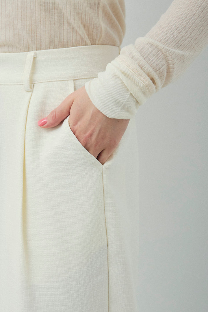 [予約/SET]シェルボタンクルーネックCD+ライトツイードタックワイドパンツ(2set)