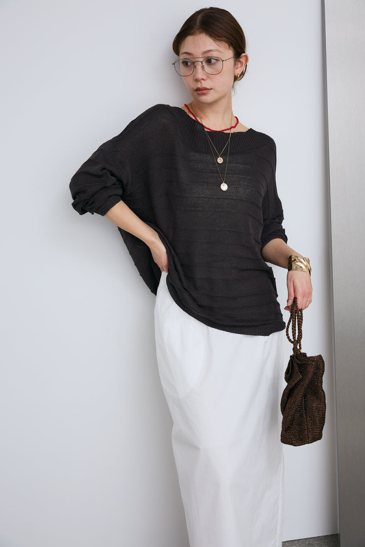 [予約]ボートネックテクスチャーボーダーサマーニット