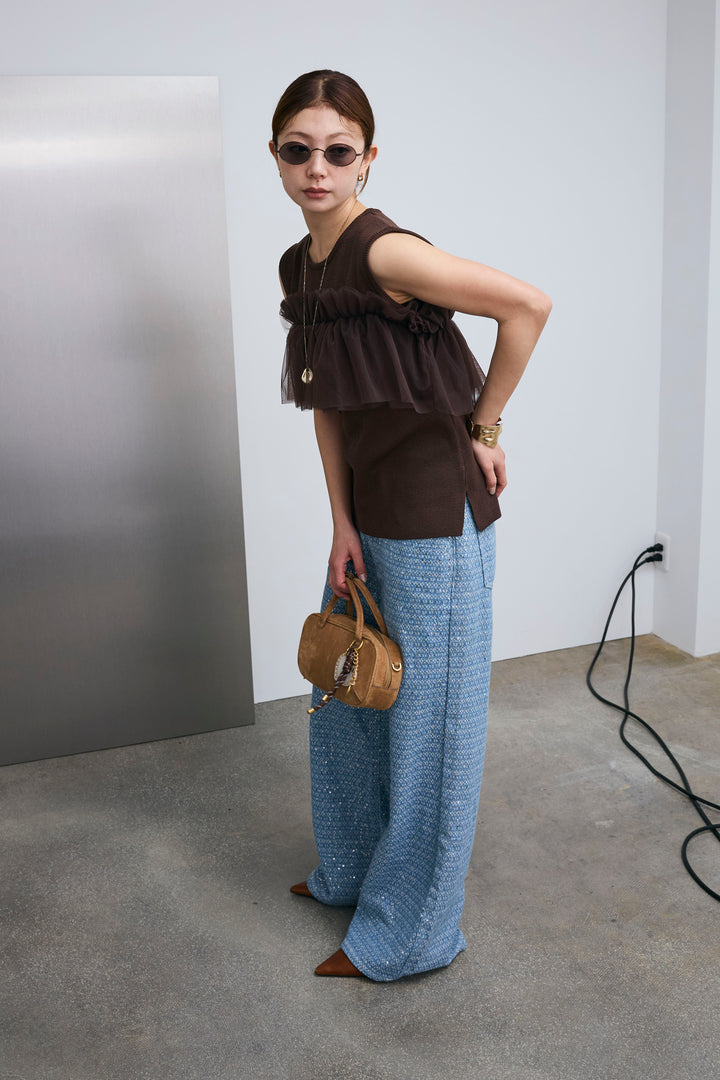 [予約/SET]チュールフリルスポンジニットPO+ニュアンスグリッターデニム(2set)