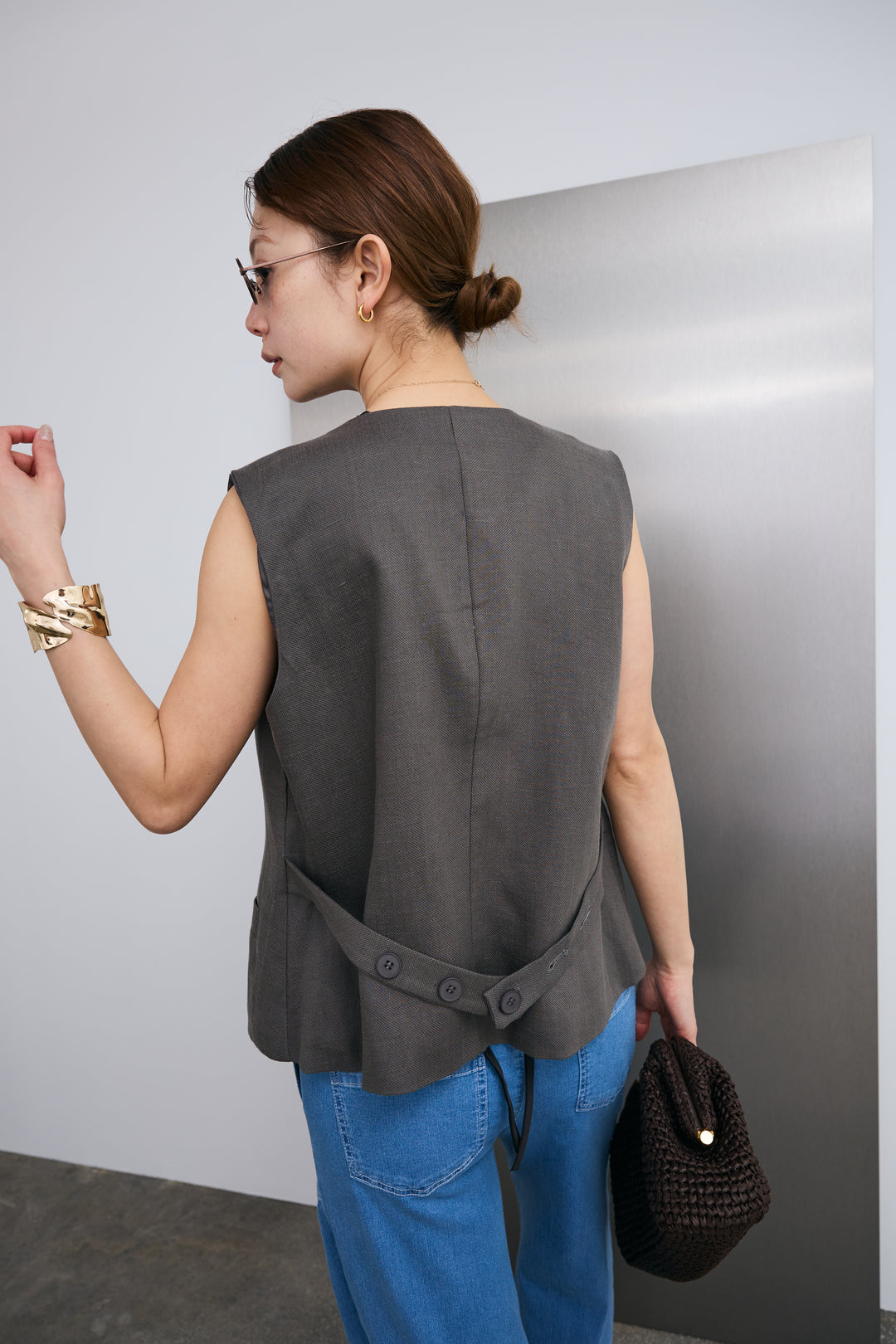 [予約]リネンタッチVネックジレ