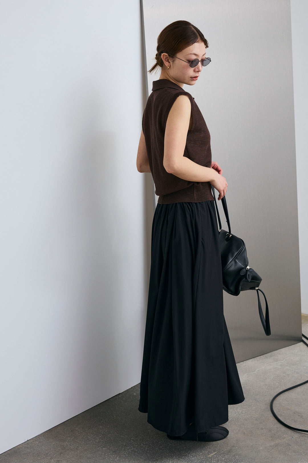 [予約/SET]ノースリーブポロニット+フルギャザーマキシスカート(2set)