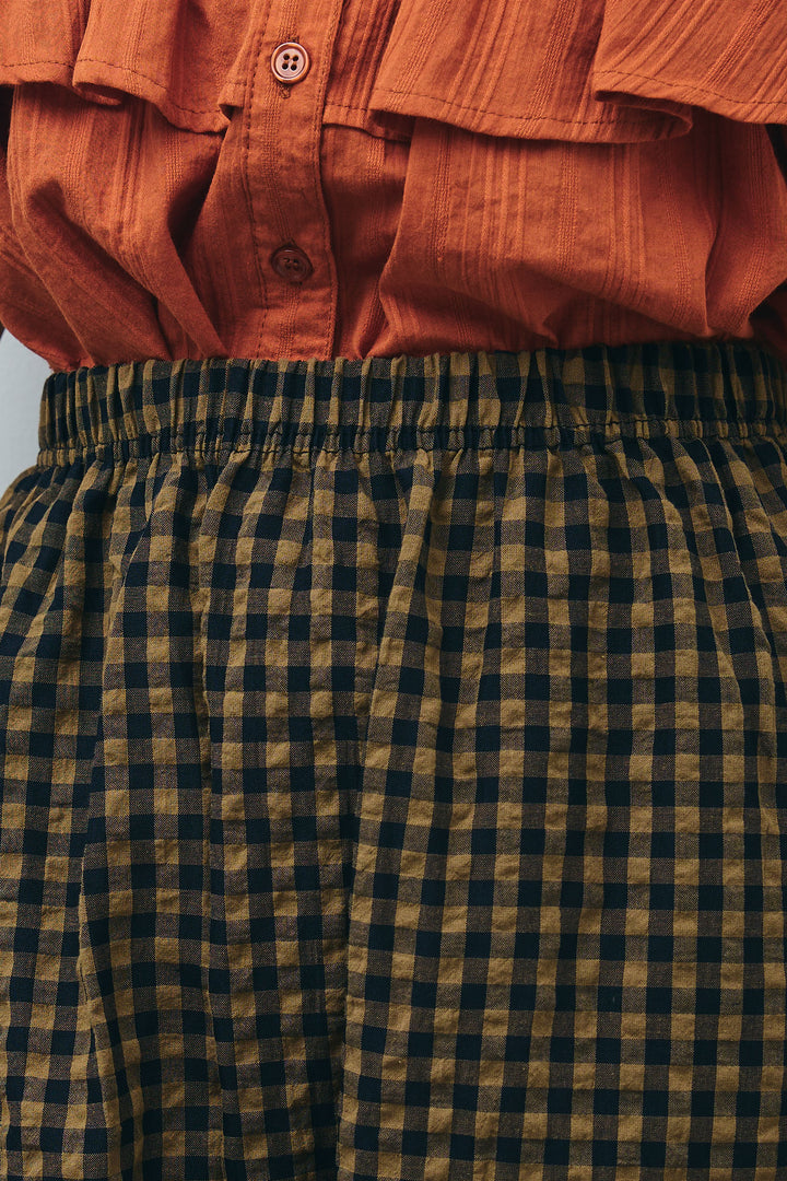 [予約/SET]アシメフリルノースリブラウス+チェックサッカー地パンツ(2set)