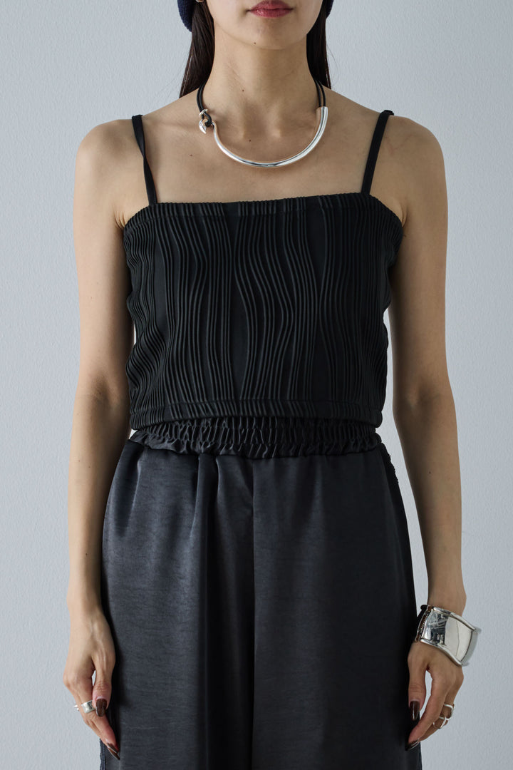 [予約/SET]サマーニットアシンメトリーポンチョ+ウェーブパイピングショートキャミ+サテンレースラインパンツ(3set)