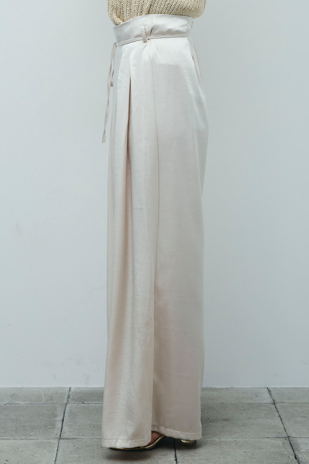 [予約/SET]Vネックサマーニットベスト+ウエストドロストサテンパンツ(2set)