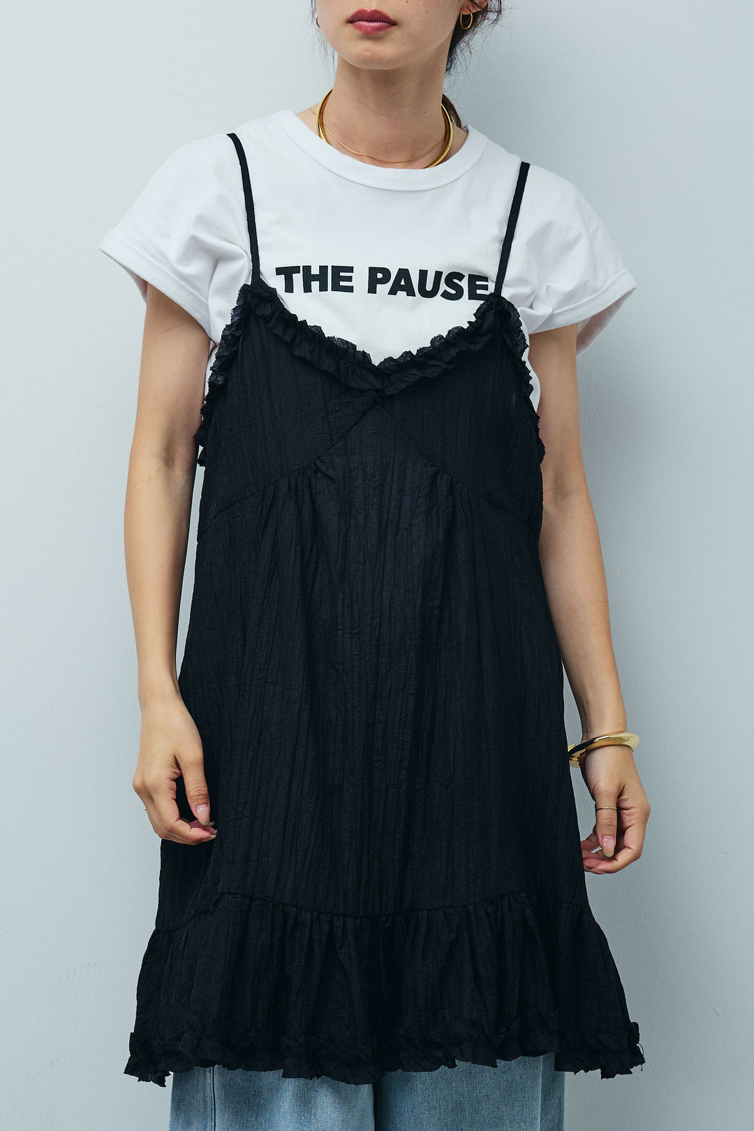 しわ加工フリルキャミチュニック