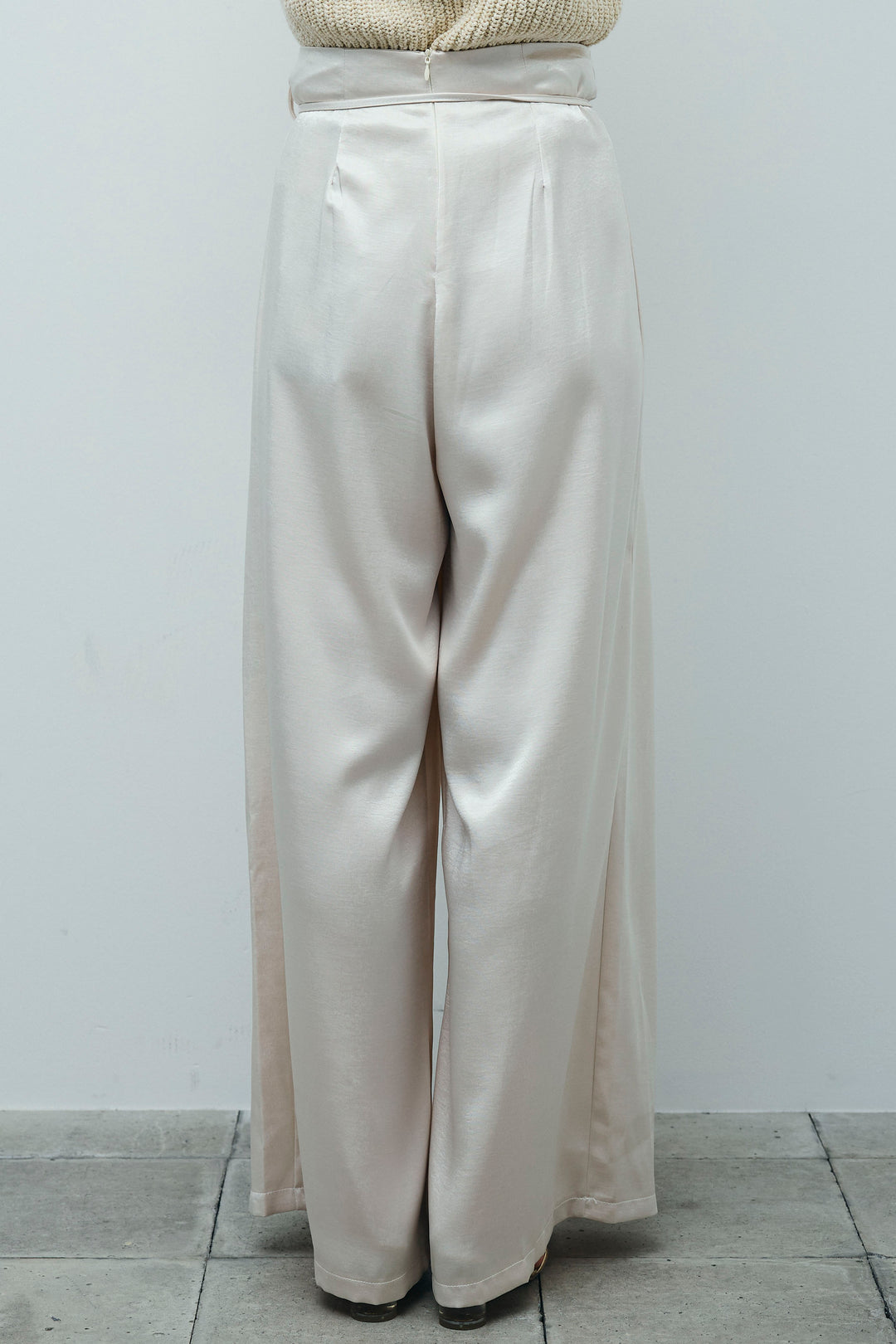 [予約/SET]Vネックサマーニットベスト+ウエストドロストサテンパンツ(2set)