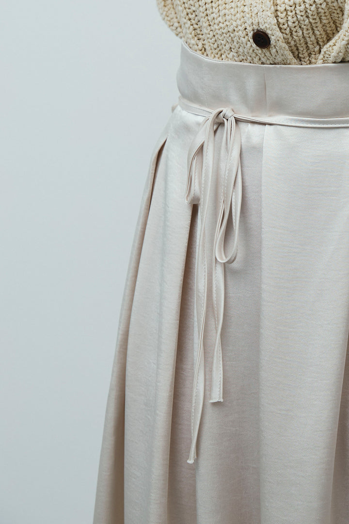 [予約/SET]透かし編みポロニットカーディガン+ウエストドロストサテンパンツ(2set)