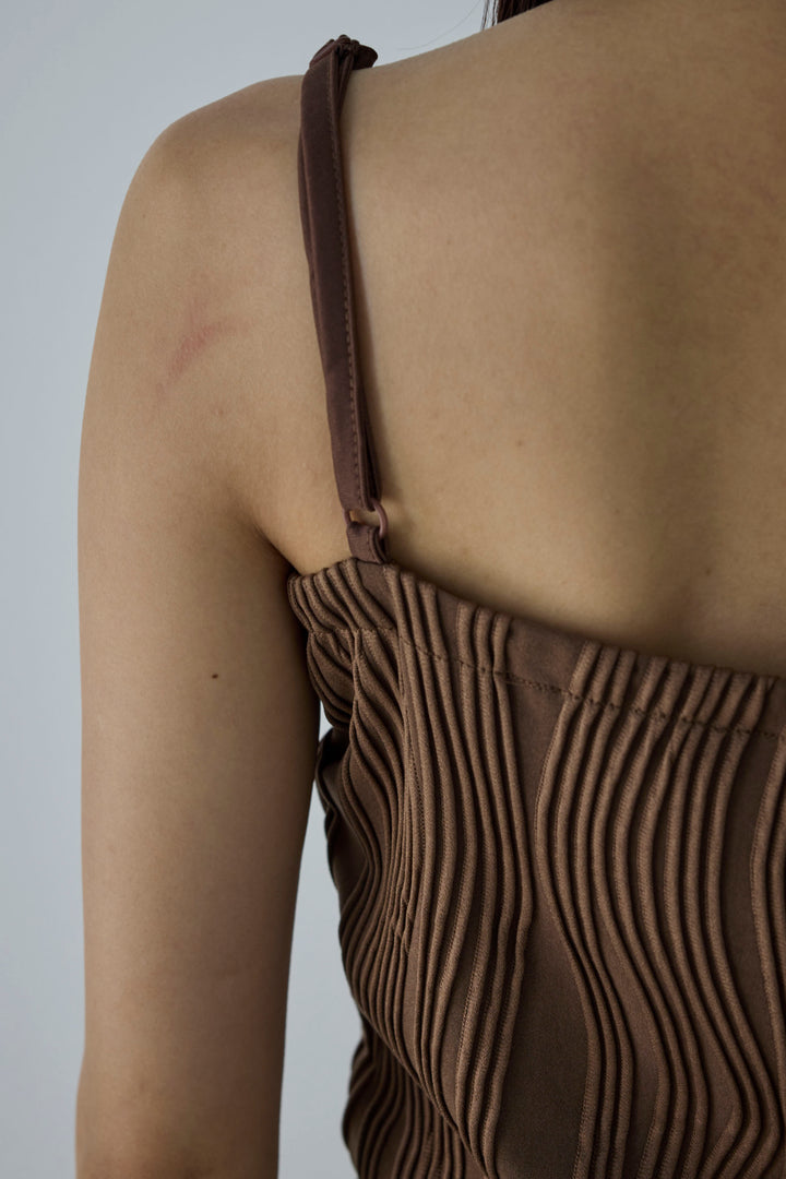 [予約/SET]サマーニットアシンメトリーポンチョ+ウェーブパイピングショートキャミ+サテンレースラインパンツ(3set)