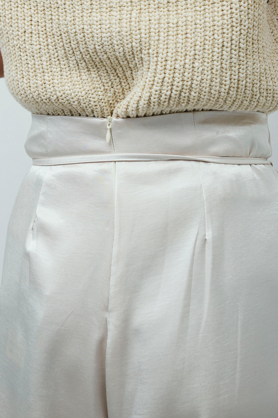 [予約/SET]Vネックサマーニットベスト+ウエストドロストサテンパンツ(2set)