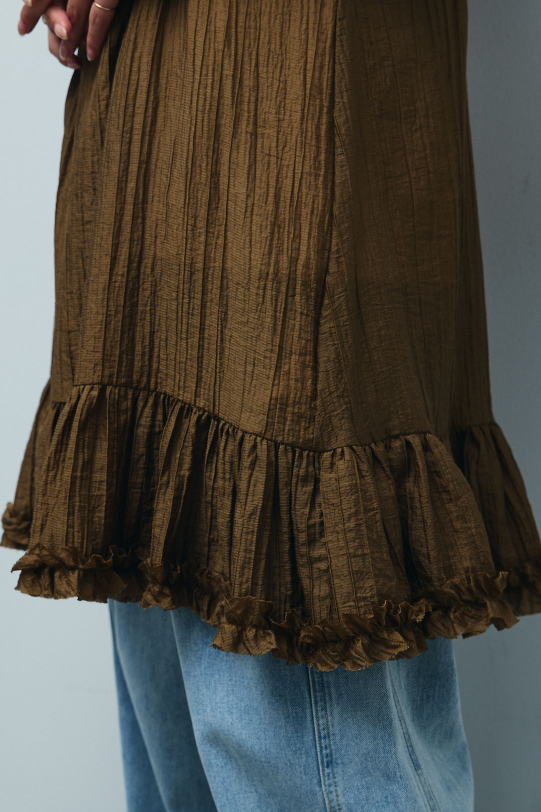 [予約/SET]ハーフスリーブリネン混とろみジャケット+しわ加工フリルキャミチュニック (2set)