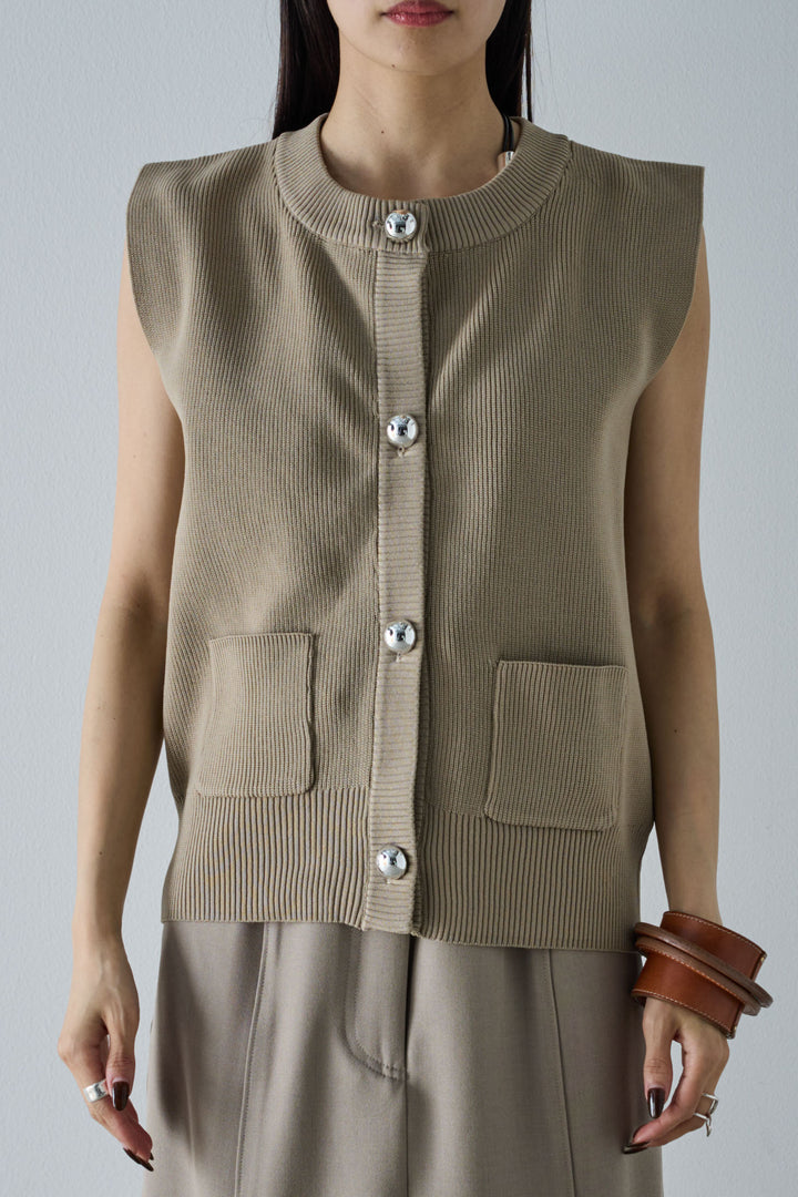 [予約/SET]メタルボタンニットベスト+プリーツシアー切り替えスカート(2set)