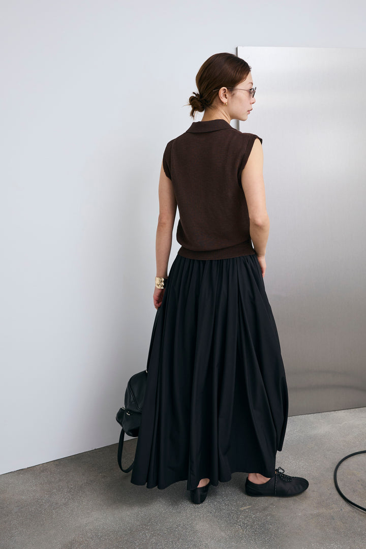 [予約/SET]ノースリーブポロニット+フルギャザーマキシスカート(2set)