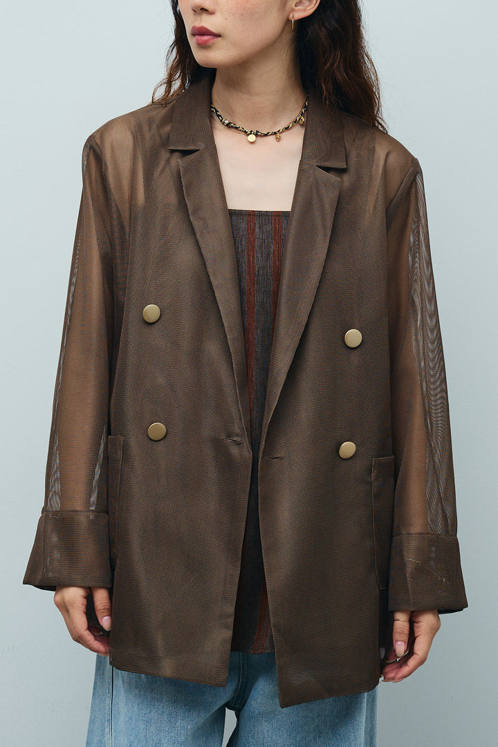 [予約/SET]シアーダブルテーラードJK+ストライプキャミブラウス+ペインターカーブデニムパンツ(3set)