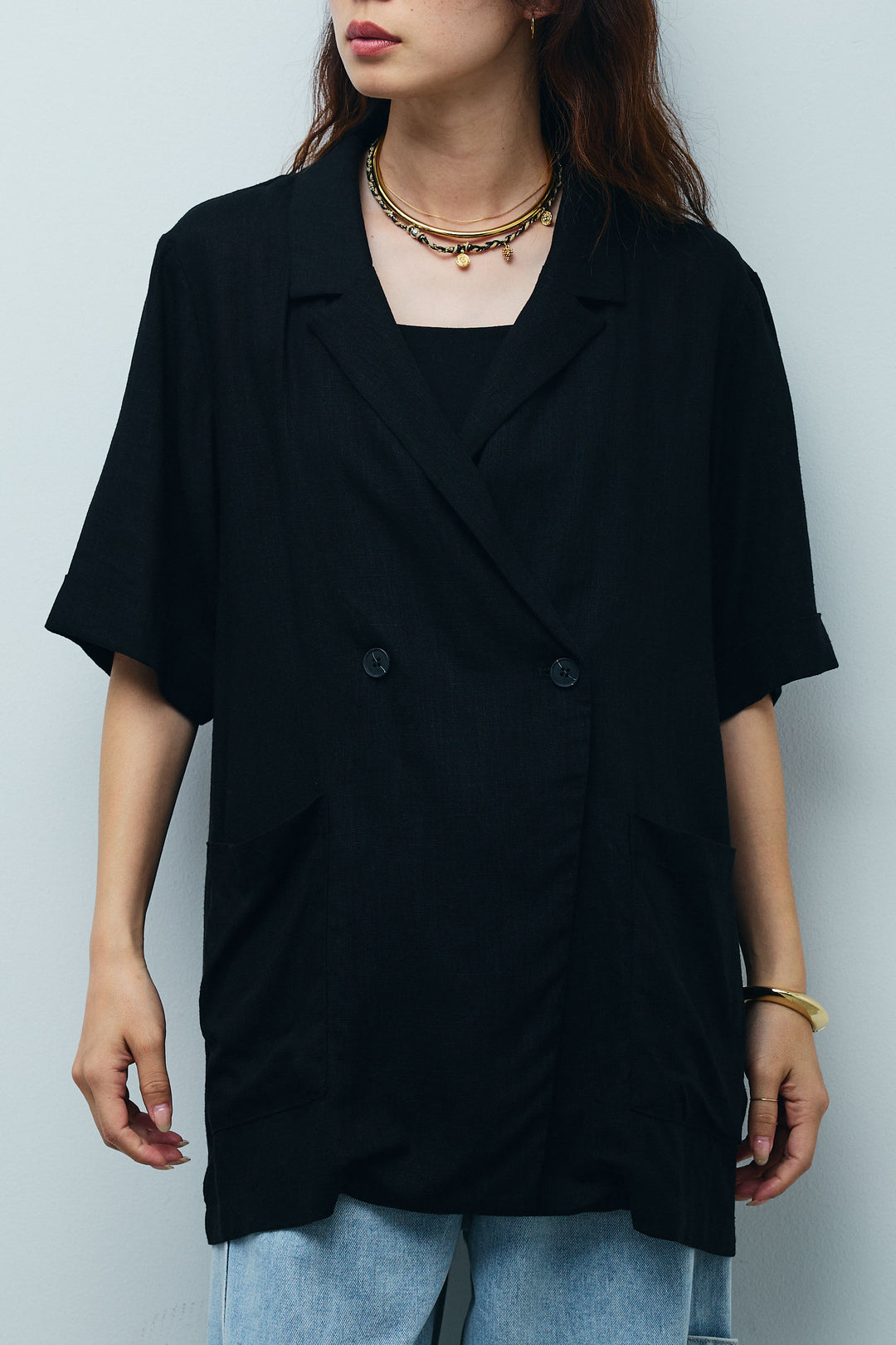 [予約]ハーフスリーブリネン混とろみジャケット